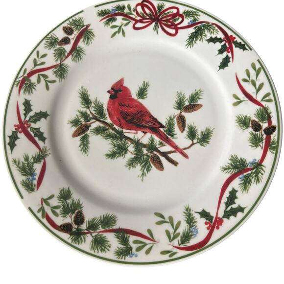 Christmas Woodland Cardinal Plates by AMERICAN ATELIER Holidays Red Bird 7.75” - Picture 2 of 6